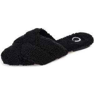 Journee Collection Women Sereena Woven Mule Slippers Size US 10M Black Faux Fur